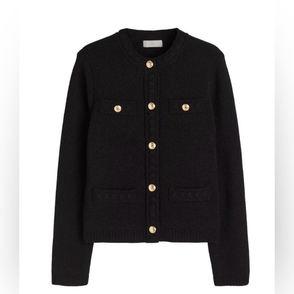 H&M textured knit Black Button-Up Cardigan XL